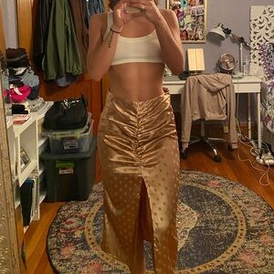 Nasty Gal rose pink, satin, polkadot midi skirt with slit